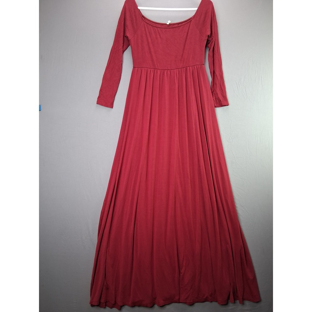 PinkBlush Maxi Dress Long Sleeve Empire Waist Burgundy Red Maternity Small S